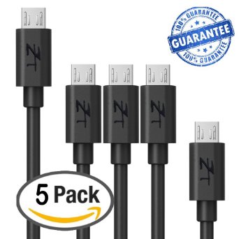 Zeal Tech [5-Pack] Micro USB Cable Assorted Lengths(1ft, 3ft, 6ft) High Speed USB 2.0 A Male to Micro B Sync and Charge Cables (Black) (5 Pack)