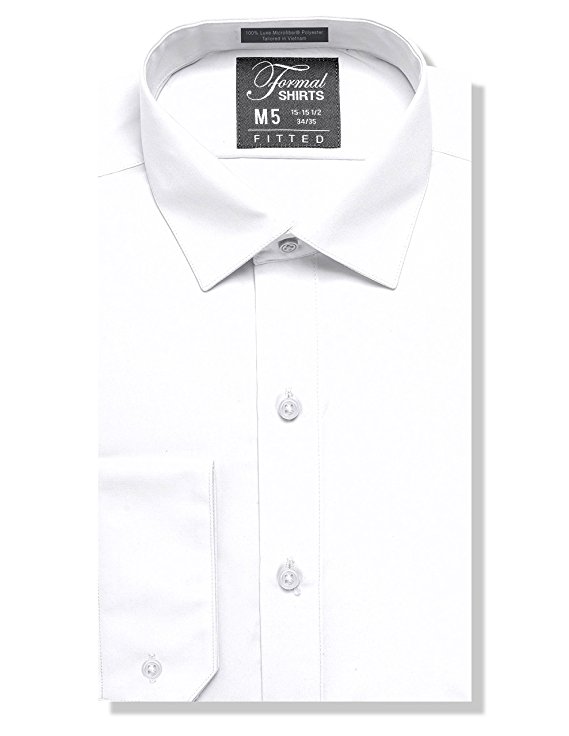 Formal Shirts Fitted Mens Solid Color Dress Shirt or Tuxedo Shirt, 100 Percent Luxe Microfiber, Spread Collar