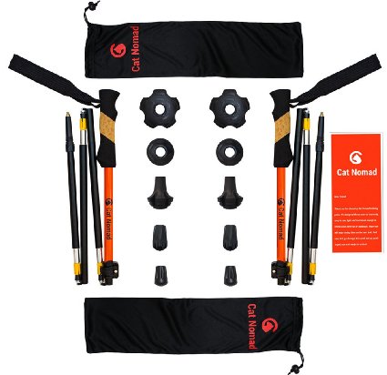 Extra Compact Trekking Poles Set - Ultralight and Sturdy Folding Hiking Sticks with Unique Accessories for All Conditions and Terrains