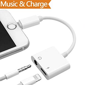 Lightning Adapter,3.5mm Jack Aux Headphone Audio  Charger Adapter for iPhone 7/7Plus iPhone 8/8Plus iPhone X.2 in 1 Lightning Earphone Extender Jack Adapter Convenient.Compatible iOS 11or Later-White