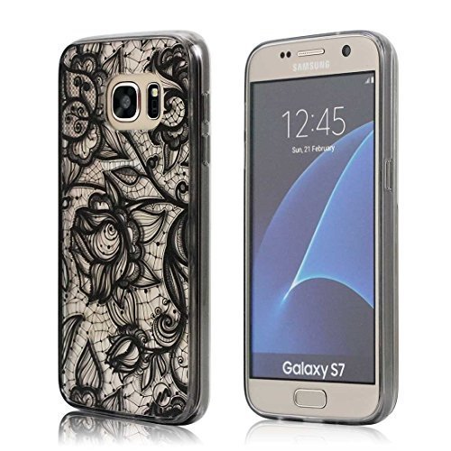 Galaxy S7 case,Maxace Scratch Resistant Ultra Slim Thin Flexible Soft TPU Bumper Rubber Protective Case Cover for Samsung Galaxy S7(Floral Black )