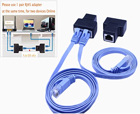 (1-Pair) RJ45 Splitter Adapter,SinLoon Ethernet Cable Splitter Cat5, Cat5e, Cat6, Cat7,RJ45 Network Extension connector Ethernet Cable Sharing Kit with 2 PCS Cat6 Cable for Router TV BOX Camera PC L