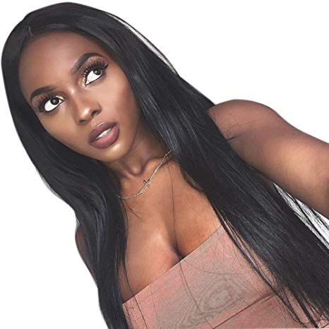 Luduna Brazilian Virgin Human Straight Hair Lace Front Wigs for Black Women Pre Plucked Glueless Human Hair Wigs With Baby Hair 150% Density (10", Natural Color)