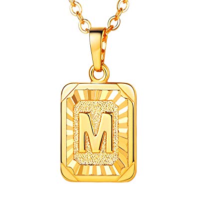 U7 Monogram Necklace A-Z 26 Letters Pendants with Custom Engrave Service 18K Gold/Platinum Plated 100 Language I Love You/Disc Coin/Hexagon/Square Tiny Initial Necklaces for Women Girls