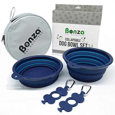 Bonza Large Collapsible Dog Bowls, Twin Pak, 42oz 7" Diameter, Portable Dog Water Bowls for Medium to Large Pets, Lightweight, Sturdy, Leak Proof, Food Safe, Premium Quality Travel Pet Bowl Solution