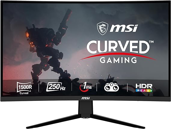 MSI G32C4X, 32" Gaming Monitor, 1920 x 1080 (FHD) Curved Gaming Monitor, 1 ms, 250Hz, FreeSync, 1500R, HDMI, DisplayPort, Tilt Adjustable, Black