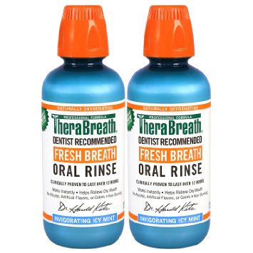 TheraBreath Dentist Recommended Fresh Breath Oral Rinse - Icy Mint Flavor 16 Ounce Pack of 2