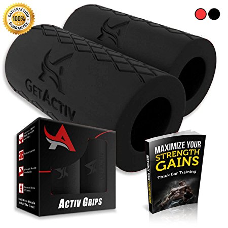 Activ Grips - Thick Bar Training Adapter [1 Set] w/ Bonus E BOOK // Fat Grip Attachment Fits On Barbell, Dumbbell, Cable Attachment For Extreme Muscle Growth - Strengthen Forearms, Biceps, Triceps