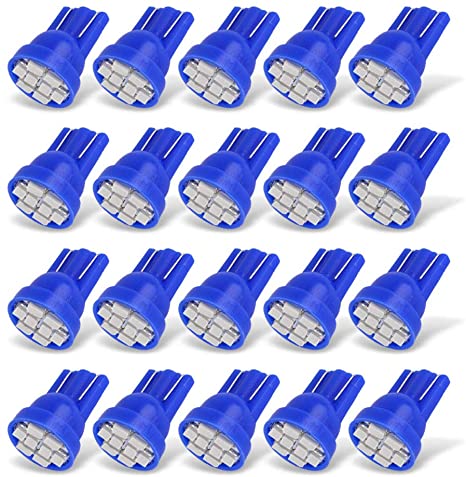 YITAMOTOR 194 168 T10 Wedge LED Dashboard Lights Bulb Blue, W5W 2825 158 192 LED Bulb for Interior, Instrument Panel Dome Map Cargo Trunk Doorstep Courtesy License Plate Light, 8-SMD, 12V, 20-Pack