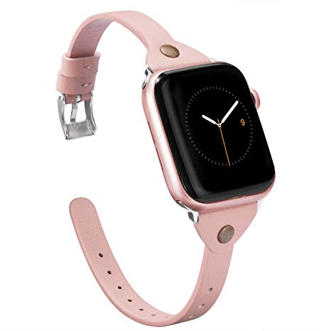 Wearlizer Womens Pink Slim Leather Compatible with Apple Watch Bands 38mm 40mm iWatch Strap Wristbands Leisure Cute Unique Dressy Bracelet (Metal Silver Clasp) Series 4 3 2 1 Edition Sports Nike