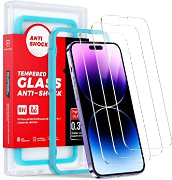 SmartDevil 3 Pack Screen Protector for iPhone 14 Pro 6.1", [2022 Dynamic Island Compatible] [Easy Installation Frame] HD Bubble Free Scratch Resistant 9H Diamonds Tempered Glass Film - Case Friendly