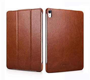 iPad Pro 11 Inch 2018 Case,Icarercase Vintage Series Genuine Leather Folio Flip Smart Cover Leather Case with Auto Wake/Sleep Function [Magnetic Latch] Kickstand for Apple iPad Pro 11 inch (Brown)