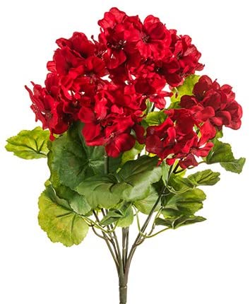 THREE 18" Artificial Geranium Flower Bushes in Red for Home, Garden Decoration