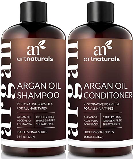 ArtNaturals Organic Moroccan Argan Oil Shampoo and Conditioner Set - (2 x 12 Fl Oz / 355ml) - Sulfate Free - Volumizing & Moisturizing - Gentle on Curly & Color Treated Hair - Infused with Keratin