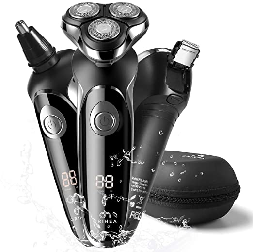 OriHea Electric Shaver for Men 3D Rechargeable Rotary Razors Beard Trimmer Face Shavers 100% Waterproof IPX7 Wet & Dry Cordless with Pop-up Trimmer and Protective Case