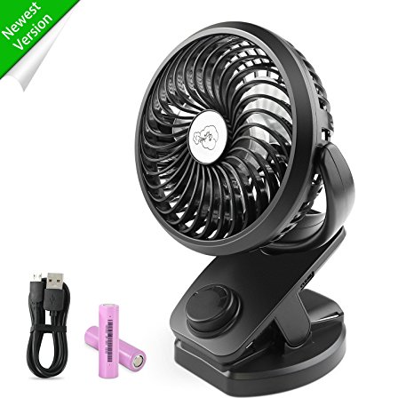 Rechargeable Battery Operated Clip on USB Desk Fan, COMLIFE 4400mAh Battery/USB Powered Fan Mini Portable Personal Fan for Baby Stroller, Car, Gym, Office, Outdoor, Travel, Camping