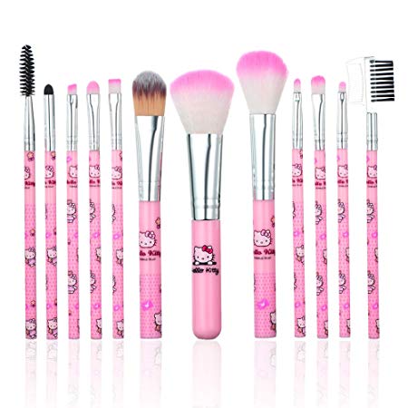 YINUO Sailor Moon Card Sakura Game of Thrones Hello Kitty Foundation Blending Powder Eyeshadow Blush Cosmetic Makeup Brush Set Pack of 8 (Hello Kitty)