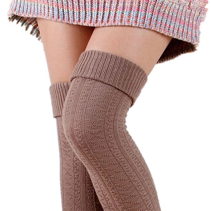 Womens Knee Leg Warmer Sock Leggings Knit High Thigh Booties Stockings