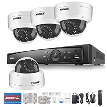 [Ture POE] Annke 4CH 1080P IP PoE NVR Security Camera System w/ 4x 2.0MP 1920TVL White Dome Surveillance Camera Kit, IP66 Weatherproof Metal Housing