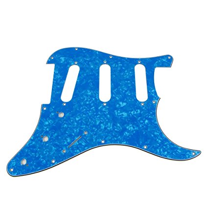 IKN 3Ply 11 Holes SSS Skyblue Pearl Pickguard for ST Strat Style Guitar Replacement