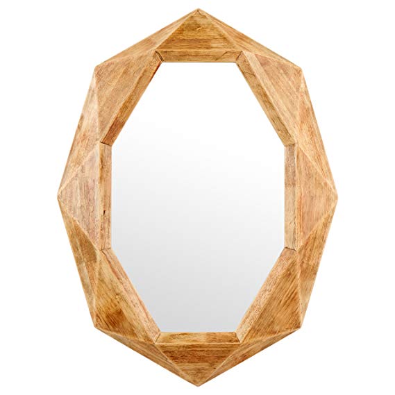 Rivet Modern Octagon Wood Frame Mirror, 30.5"H, Natural