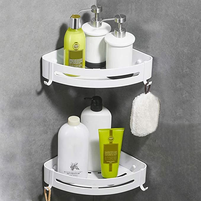 CROSOFMI Shower Shelf Rustproof Corner Shower Caddy for Bathroom Kitchen Organizer, Aluminum (Triangle,White,2 Packs)