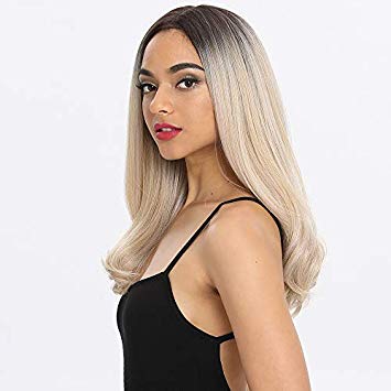 Joedir 19” Straight Wavy Ombre Brown To Ash Heat Resistant Synthetic Deep Part Lace Front Wigs For Black Women 130% Density DIY Wigs(Ombre Ash)
