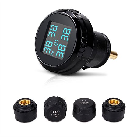 MOOST TPMS Tyre Pressure Monitoring System Wireless Real-time Cigarette Lighter with 4 External Cap Sensors (Black)