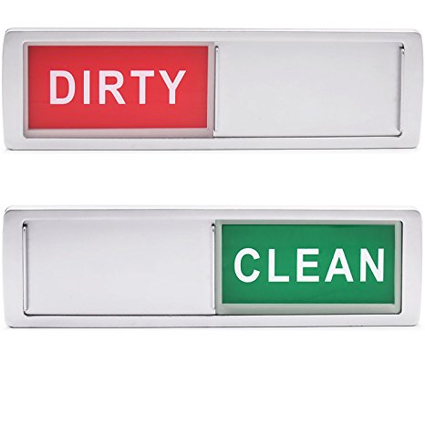 Cimkiz Dishwasher Magnet Clean Dirty Sign Shutter Only Changes When You Push It Non-Scratching Strong Magnet or 3M Adhesive Options Indicator Tells Whether Dishes Are Clean or Dirty (Silver)