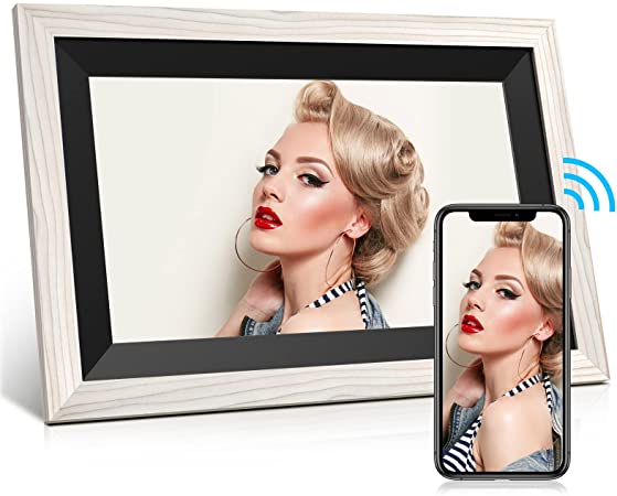 Digital Photo Frame 10.1 Inch Smart WiFi Digital Picture Frame Frameo with Touch Screen, Auto-Rotate, Send Photos or Videos from Anywhere,Wood