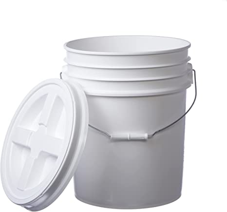 5 Gallon White Bucket & Gamma Seal Lid - Food Grade Plastic Pail & Gamma2 Screw Seal Tight Lid (White)