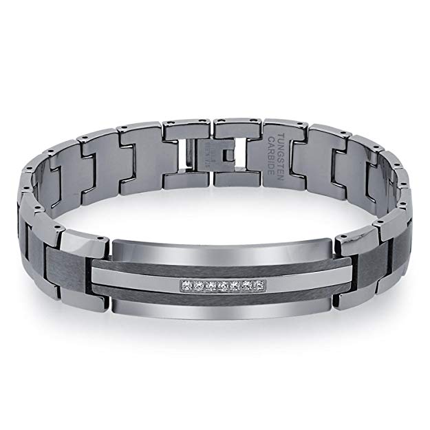 AX Jewelry Mens Diamond Tungsten Carbide ID Bracelet (0.20 carats)