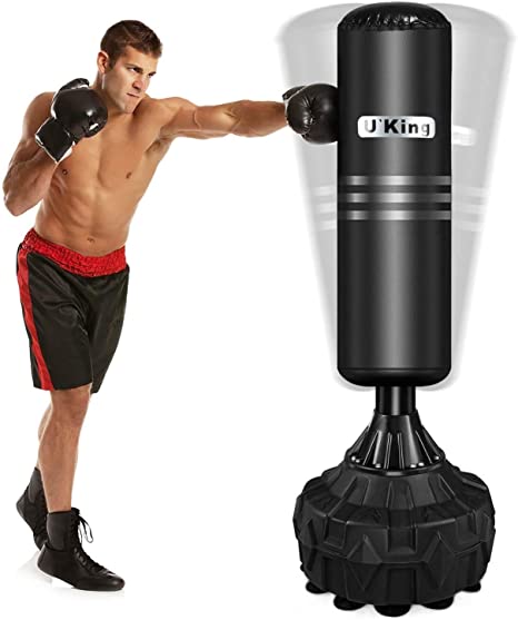 U'king Adult & Kids Freestanding Punch Bag, Heavy Duty Punching Bag with Strong Suction Base for Heavy Boxing Training with Suction Cup Rubber Base - Free Stand Kickboxing Bags Kick Punch Bag