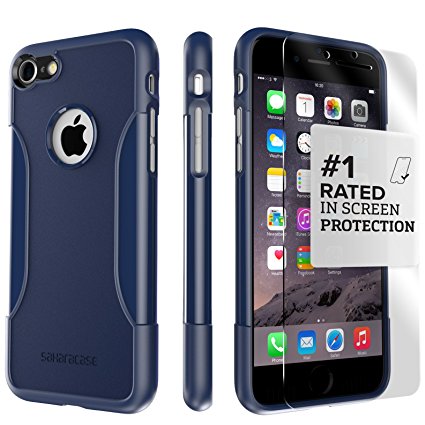 iPhone 7 Case, (Navy) SaharaCase Protective Kit Bundle with [ZeroDamage Tempered Glass Screen Protector] Premium Finish Slim Fit [Shockproof Bumper] Rugged Protection (Navy Blue)