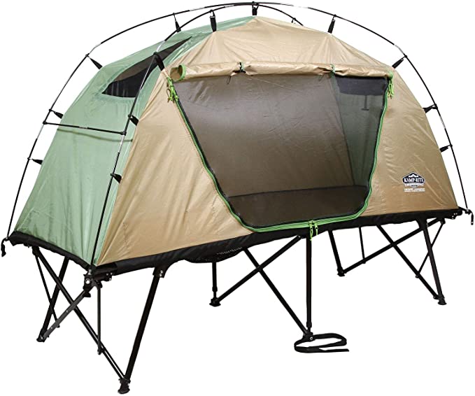 Kamp-Rite CTC Standard Compact Collapsible Portable Lightweight Outdoor Elevated Backpacking Camping Tent Cot, Green and Tan