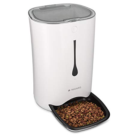 Navaris Automatic Pet Feeder with Timer - Auto Timed Dry Dog or Cat Food Dispenser - 4 Meal Feeder up to 1.3 Gallons / 6 Litre for Dogs and Cats