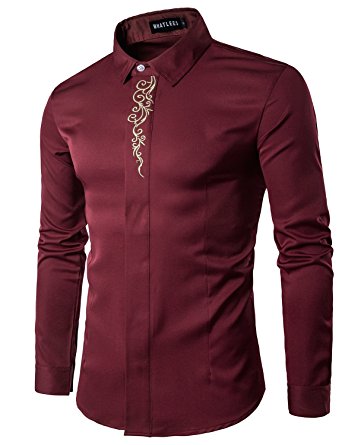 Whatlees Mens Hipster Casual Slim Fit Long Sleeve Button Down Dress Shirts Tops With Embroidery