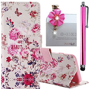 Samsung Galaxy J7 (2015) Case, Boince 3 in 1 Accessory Magnetic Snap PU Leather Wallet Case   [Diamond Antidust Plug]   [Metal Stylus Pen] Anti Scratch Shockproof Protective Bumper-You Are Beautiful