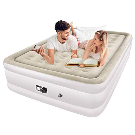 TOPELEK King Size Air Bed Double Size Flocked Cornerstone Inflatable Mattress with up to 270KG Capacity, Built-In Electric Pump, Storage Bag and Repair Patches Included for Rest Camping Travelling