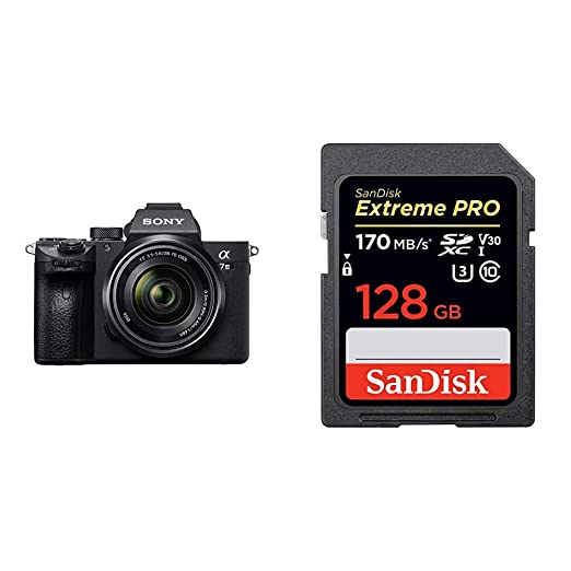 Sony Alpha ILCE-7M3K Full-Frame 24.2MP Mirrorless Digital SLR Camera with 28-70mm Zoom Lens   SanDisk 128GB Extreme Pro SDXC UHS-I Card - C10, U3, V30, 4K UHD, SD Card