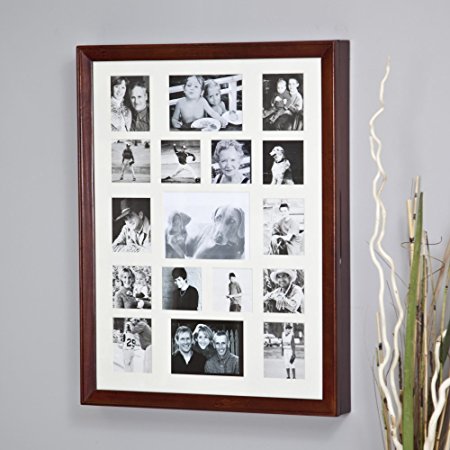 Collage Photo Frame Wooden Wall Locking Jewelry Armoire - 23W x 30H in.