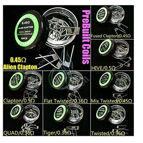 KAHIOE 9 Types/Lot Pre Built Coils Alien Fused Clapton Flat Mix Twisted Hive Quad Tiger (9Types/Pack)