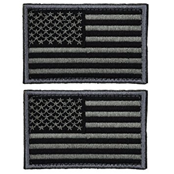 2 pieces Tactical USA Flag Patch -Black & Gray- Velcro American Flag US United States of America Military Uniform Emblem Patches