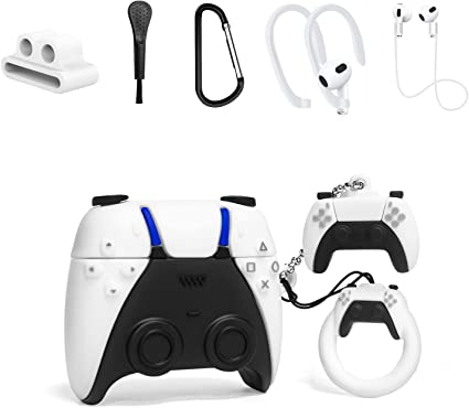 Alquar Game Controller Case for Airpods 3rd -2021, Unique PS5 Game Controller Fashion Cool Shockproof Silicone Accessories Protective Skin Cover Teens Girls Boys with Keychain/Lanyard/Ear Hooks