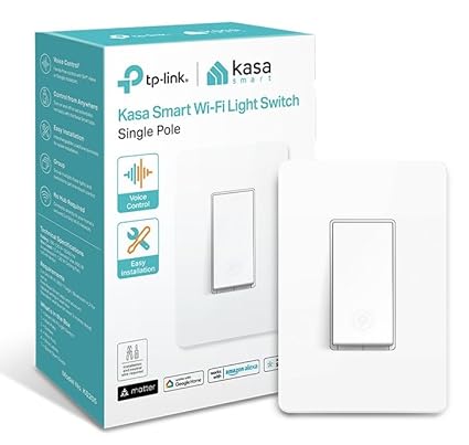 Kasa Matter Smart Light Switch: Voice Control w/Siri, Alexa & Google Assistant | UL Certified | Timer & Schedule | Easy Guided Install | Neutral Wire Required | Single Pole | 2.4GHz Wi-Fi | KS205