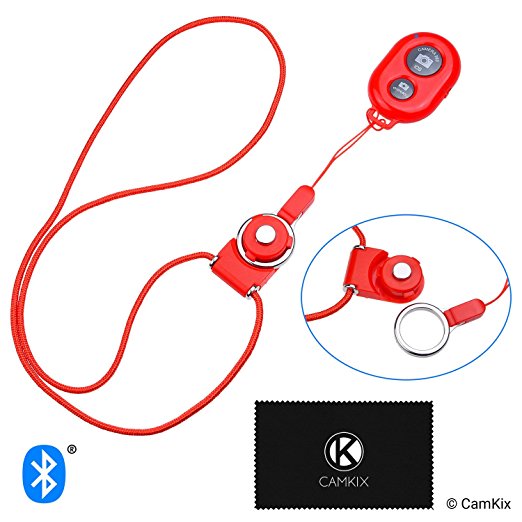 CamKix Camera Shutter Remote Control With Bluetooth Wireless Technology - Red - Lanyard with Detachable Ring Mount - Capture Pictures / Video Wirelessly up to 30 ft (10 m) on iPhone / Android
