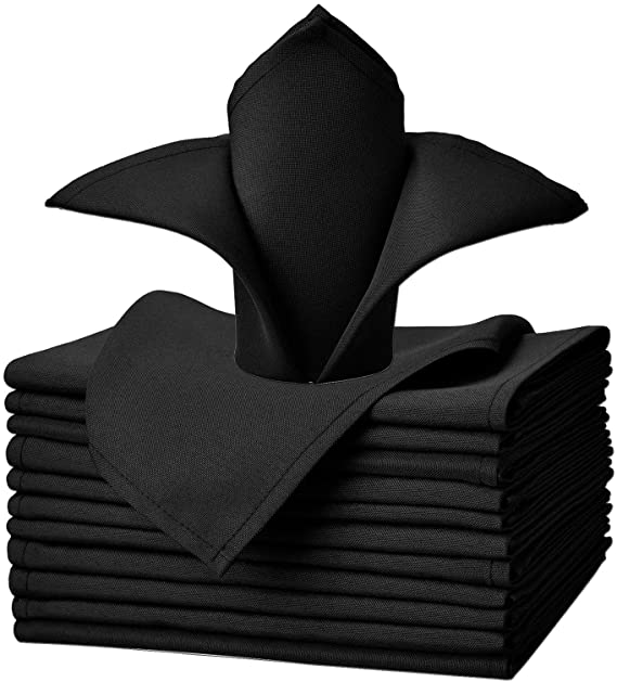 VEEYOO Cloth Napkins - Set of 12 Pieces 17 x 17 Inch Solid Polyester Table Napkins - Soft Washable and Reusable Dinner Napkin for Weddings, Parties, Restaurant (Black Napkins Cloth)