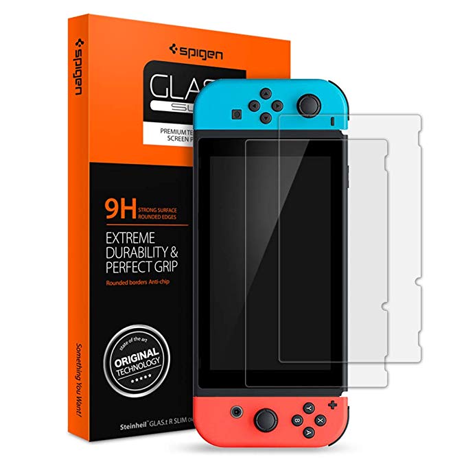 Spigen, 2Pack, Nintendo Switch Screen Protector, Glas.tR SLIM, 9H Tempered Glass, High Responsiveness, Bubble-free, Anti-fingerprint, Anti-scratch, Tempered Glass for Nintendo Switch