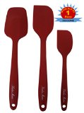 Silicone Kitchen Cooking Utensil Spatula 3 Piece Set 1 Spoon Spatula  2 Regular Spatulas Made of 1 Piece Silicone Red