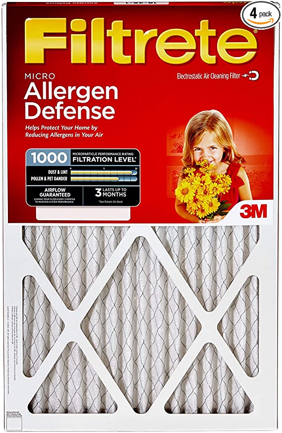 Filtrete MPR 1000 15x20x1 AC Furnace Air Filter, Micro Allergen Defense, 4-Pack